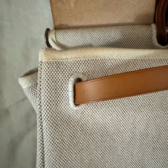 Hermes Herbag 39 Tan and Cream Canvas Bag - Picture 12 of 16